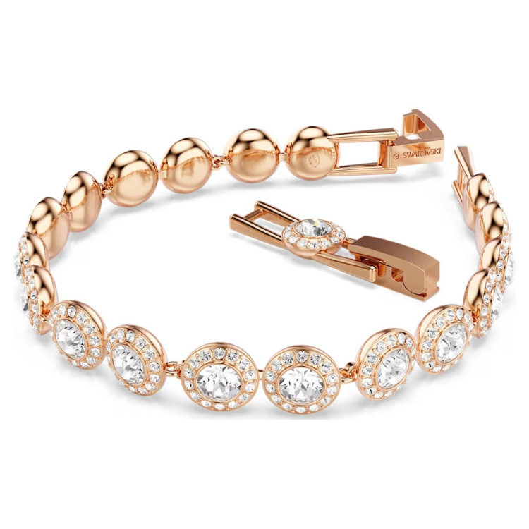 Una Angelic Tennis bracelet Round cut, Pavé, Medium, White, Rose gold-tone plated